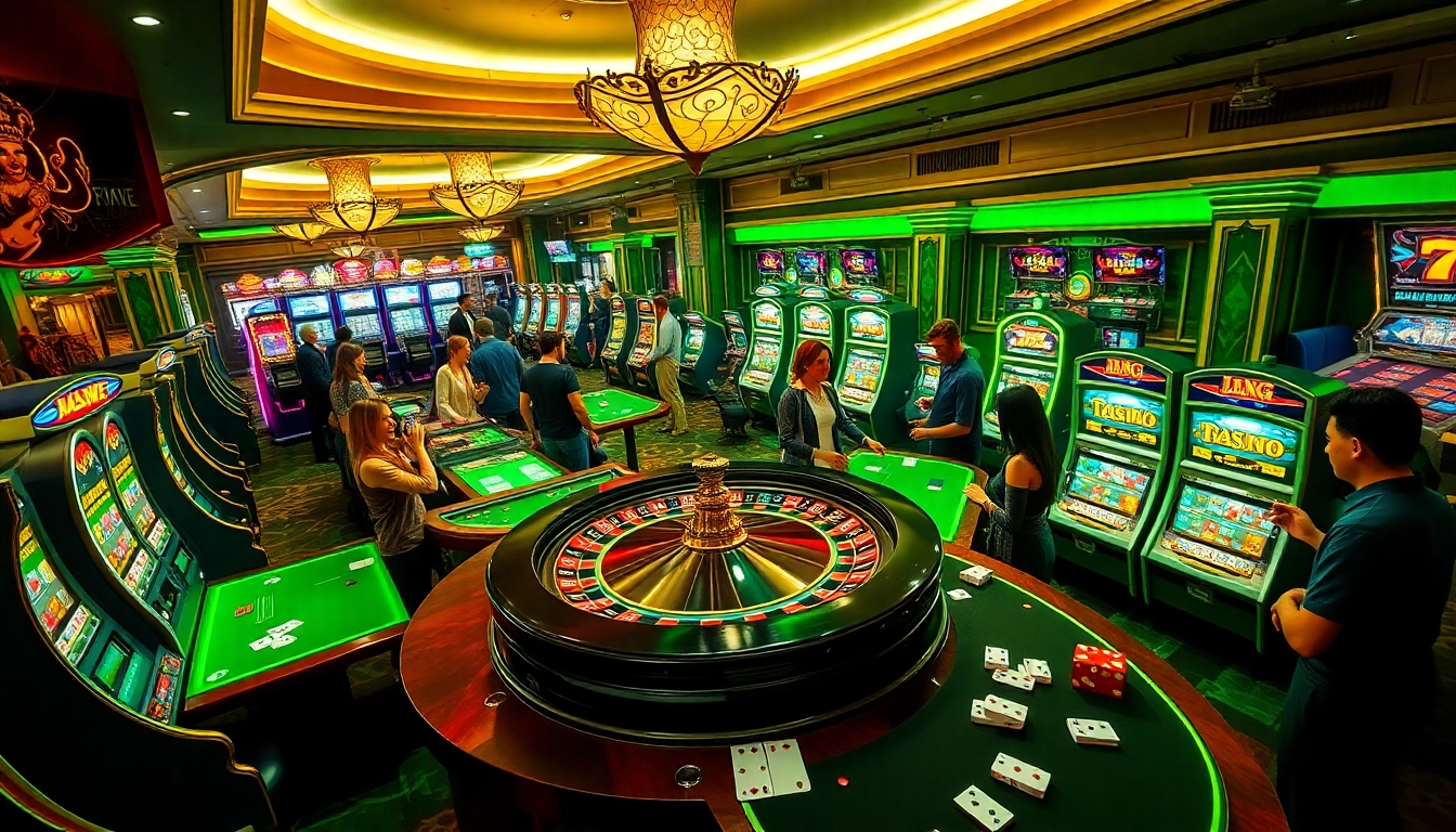 Lazadatoto players engaging with roulette and poker in a vibrant casino atmosphere.