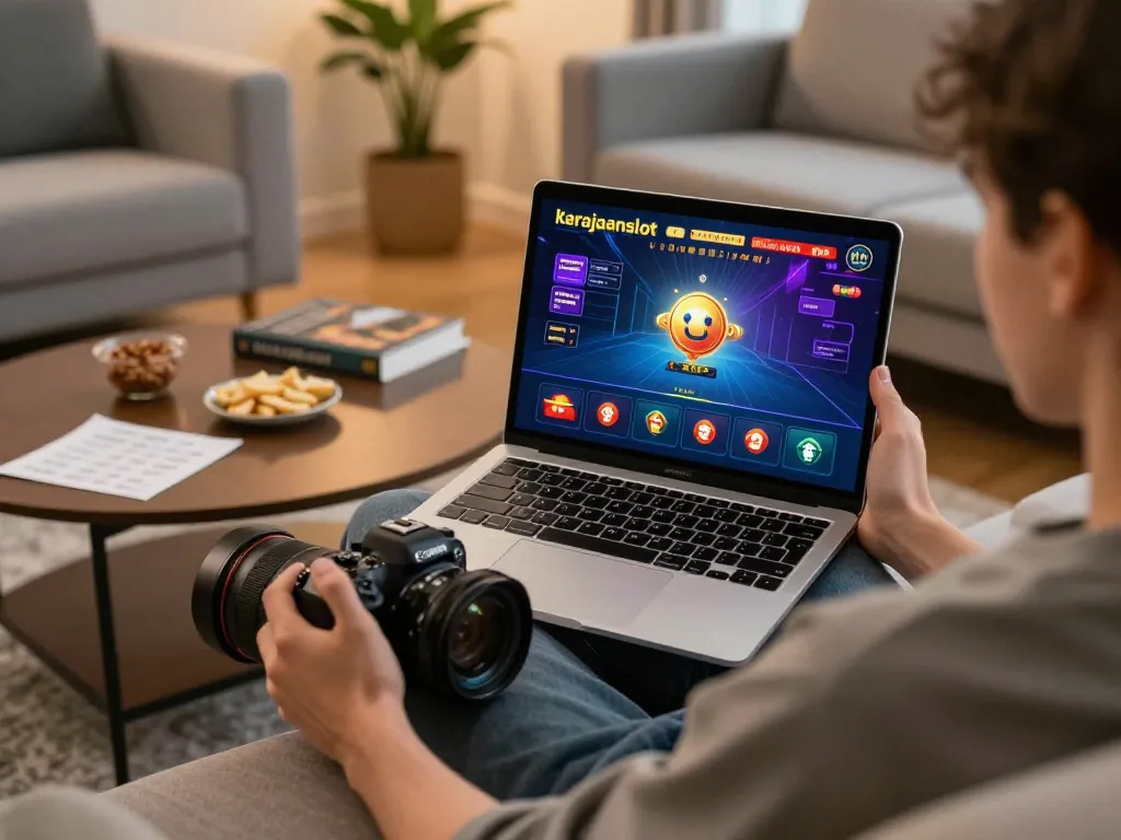 Play kerajaanslot online game on a cozy couch setup, enjoying gaming experience.