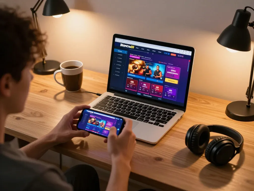 Engaging in mobile gaming with mantra88 app on smartphone, showcasing a vibrant online casino experience