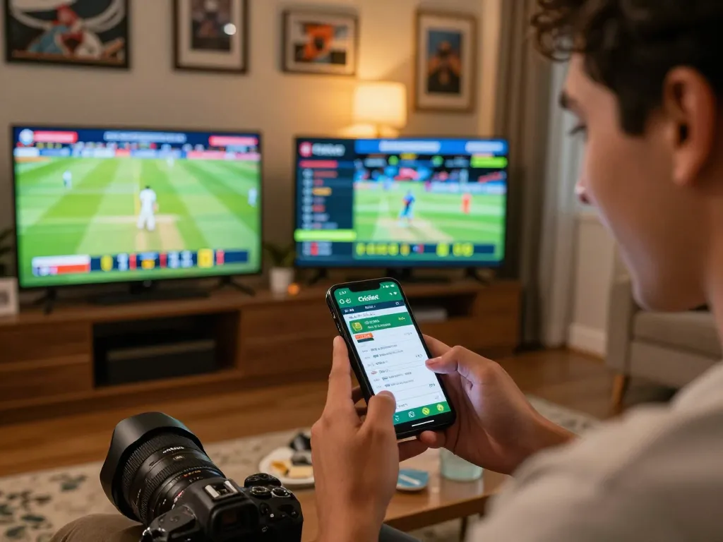 Placing a live bet on cricket via smartphone on https://crickex.fit/ during an exciting match.
