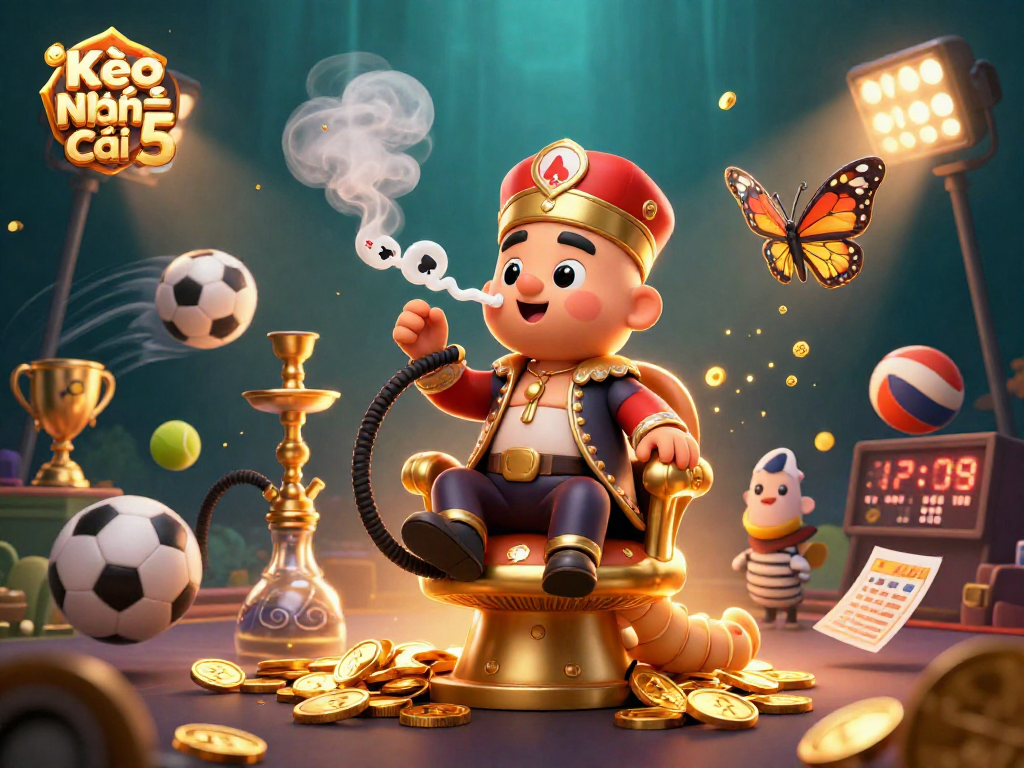 Kèo Nhà Cái 5 showcases thrilling sports betting with dynamic 3D elements and vibrant characters.