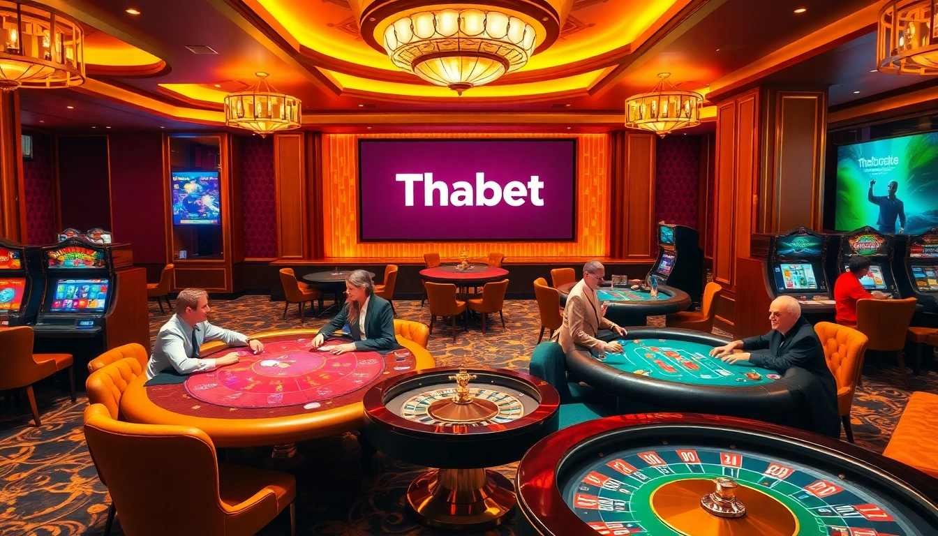 Players enjoying thrilling games at Thabet casino, engaged in poker and slots.