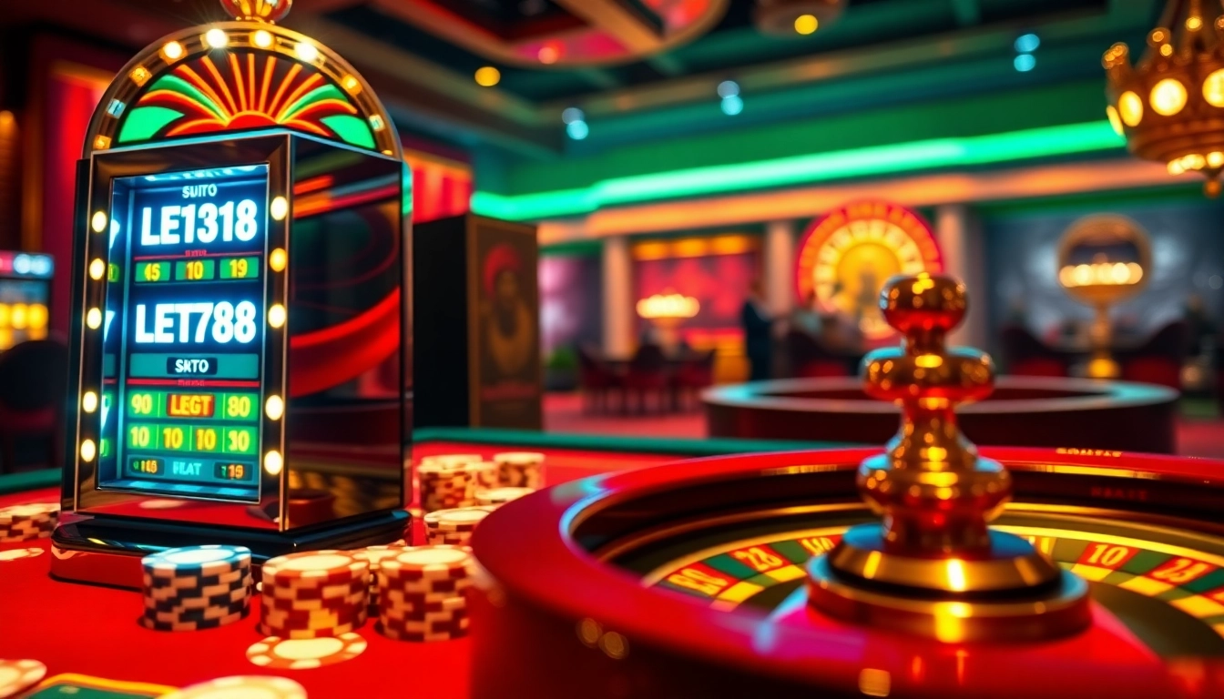 Engage with the exciting LEGO138 slot machine in a vibrant casino setting with glamorous gaming elements.