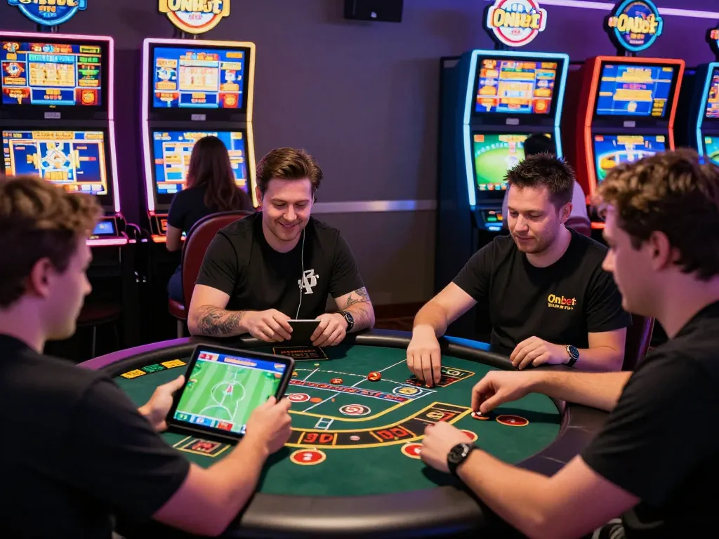 Players enjoying engaging games on Onbet in a vibrant online casino atmosphere.