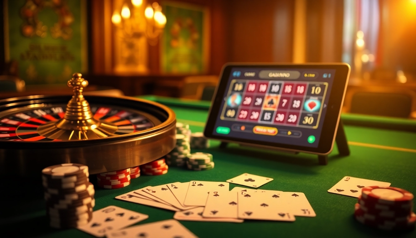 Engage in thrilling gameplay at a luxurious online platform game bài đổi thưởng uy tín featuring poker chips and roulette.