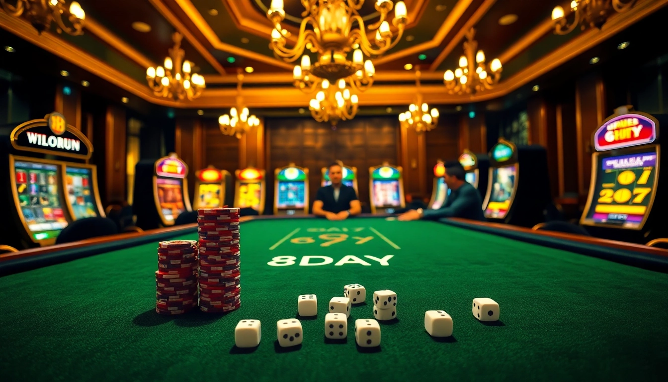 8DAY casino poker excitement with players engaging at a luxury table.
