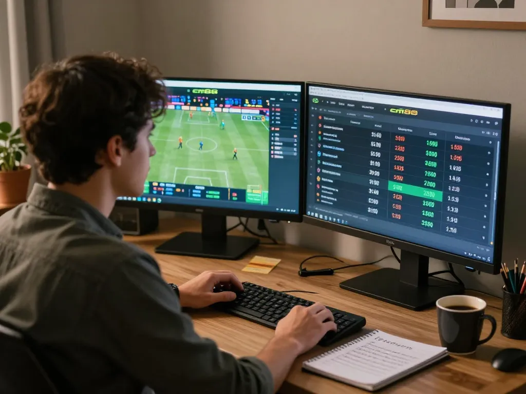 Engaging in cm88 sports betting from home with multiple screens showing live events.