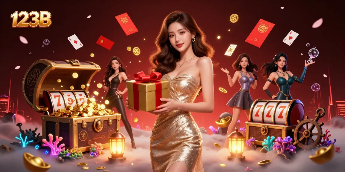 Engage with thrilling gameplay at 123B, as our stunning model reveals a jackpot gift spilling coins.