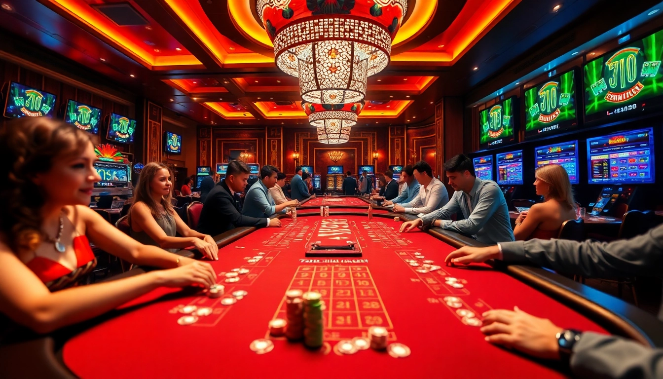 Exciting gaming scene at 789club highlighting vibrant casino atmosphere with players and promotions.