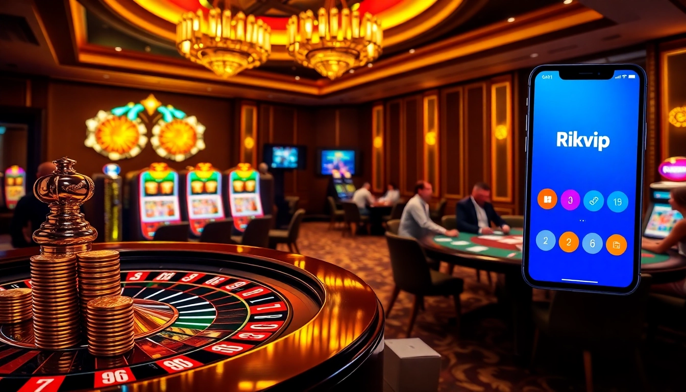 Engaging gamblers at Rikvip with vibrant casino tables and lively slot machines.