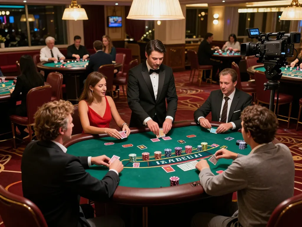 Sunwin players engaging in strategic blackjack gameplay at an upscale casino.
