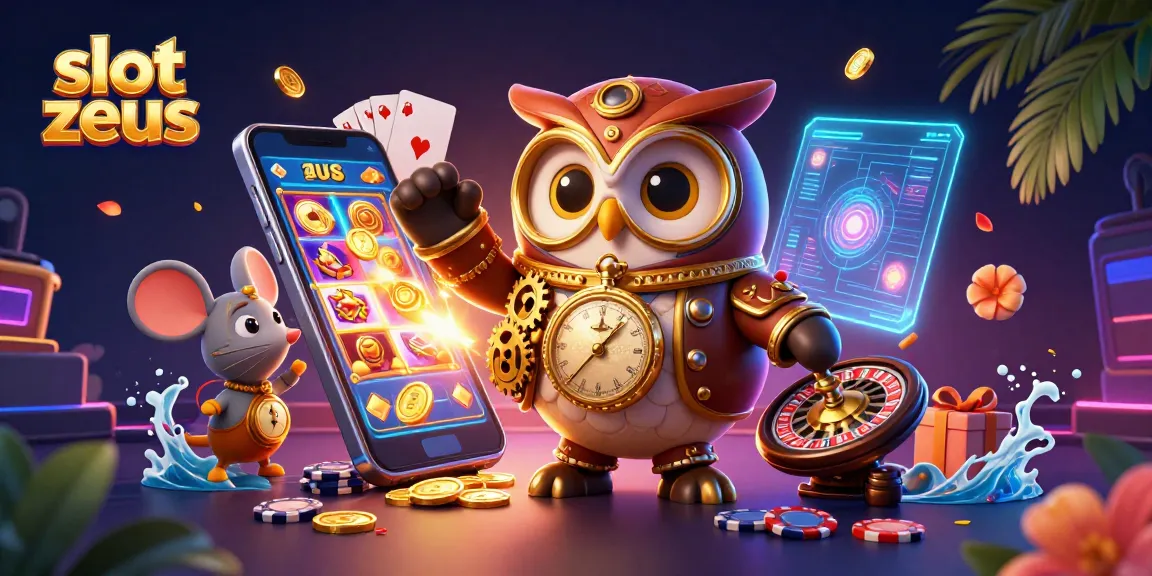 Experience exciting spins with the slot zeus in a vibrant 3D casino scene filled with characters and gaming elements.