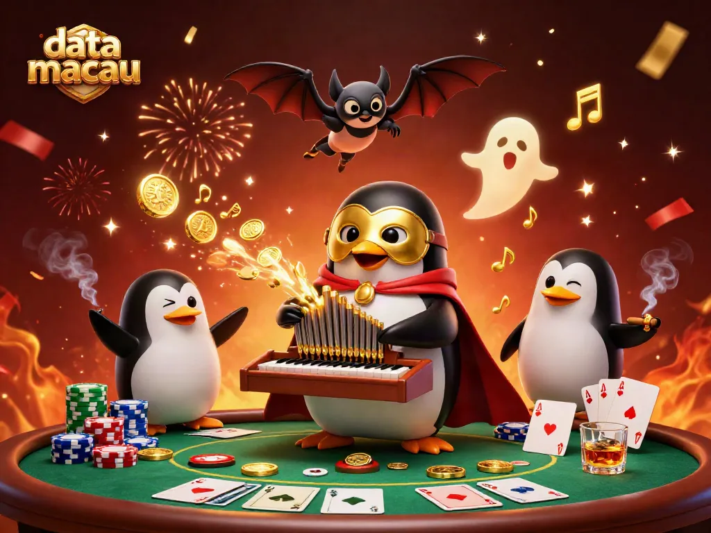 Memperoleh data macau terbaru dengan penguin opera dan bat akrobat di latar kasino yang meriah.
