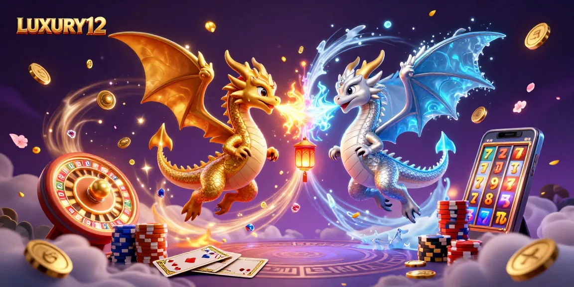 LUXURY12 showcases thrilling dragons in a captivating casino scene with coins and cards.