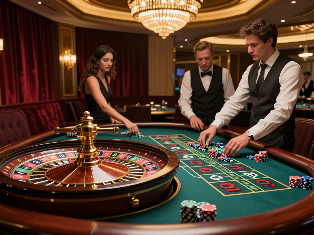 Watch players engage strategically in a roulette game at du88's upscale casino, celebrating a winning bet.