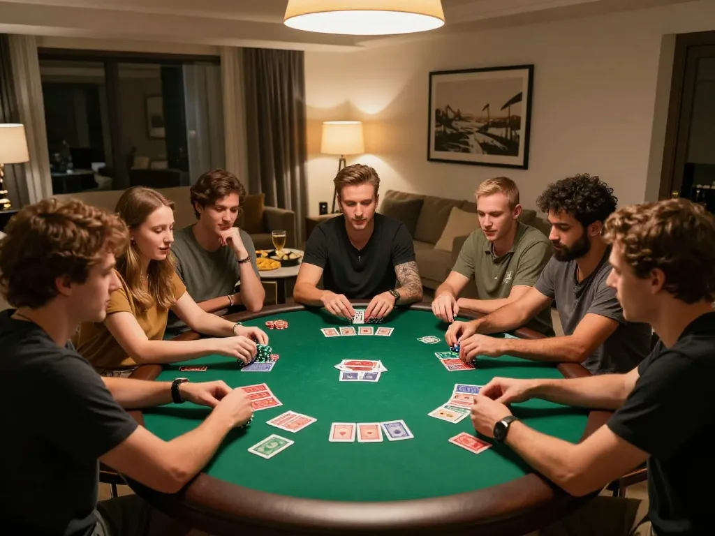Players engaged in a vibrant poker game at home, highlighting exciting GO8 experiences and strategy.