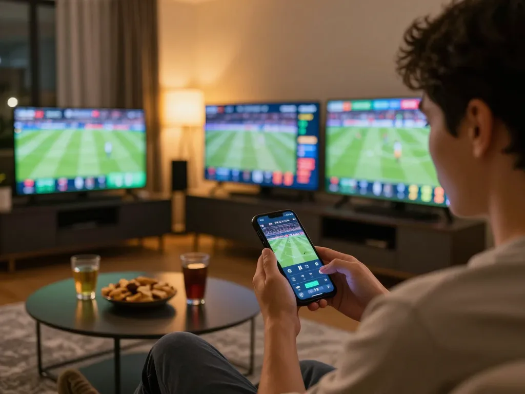 Monitoring soi kèo updates on smartphone during exciting sports betting at home