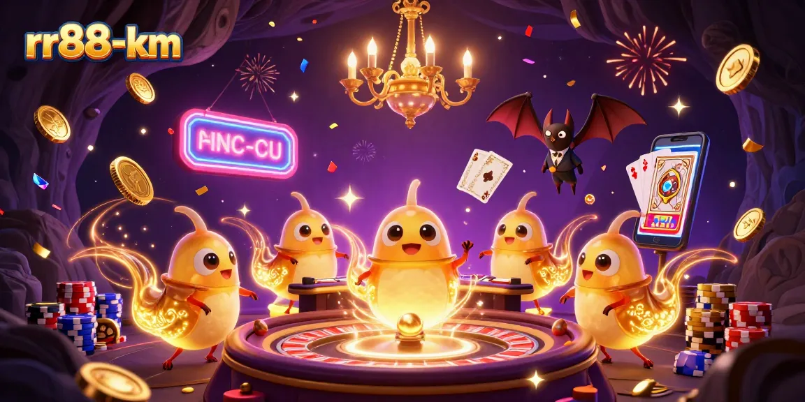 Experience the vibrant rr88-km casino scene with glowing characters and dynamic gambling elements.