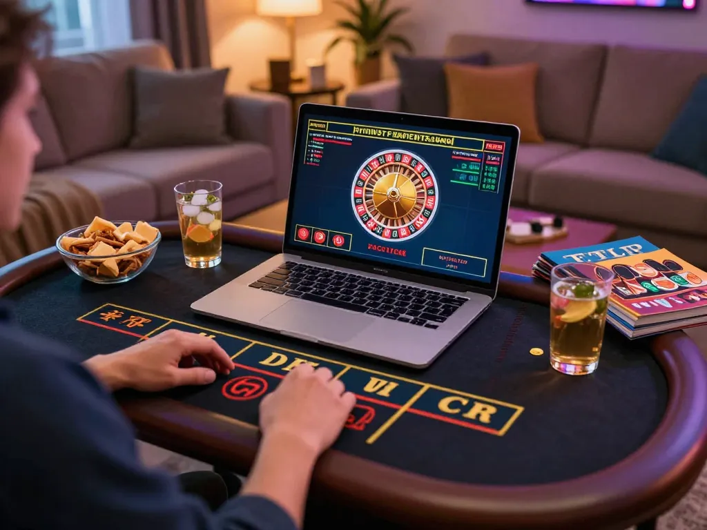 Engaging in live dealer games with nhà cái 888VI on a laptop in comfortable home setting.