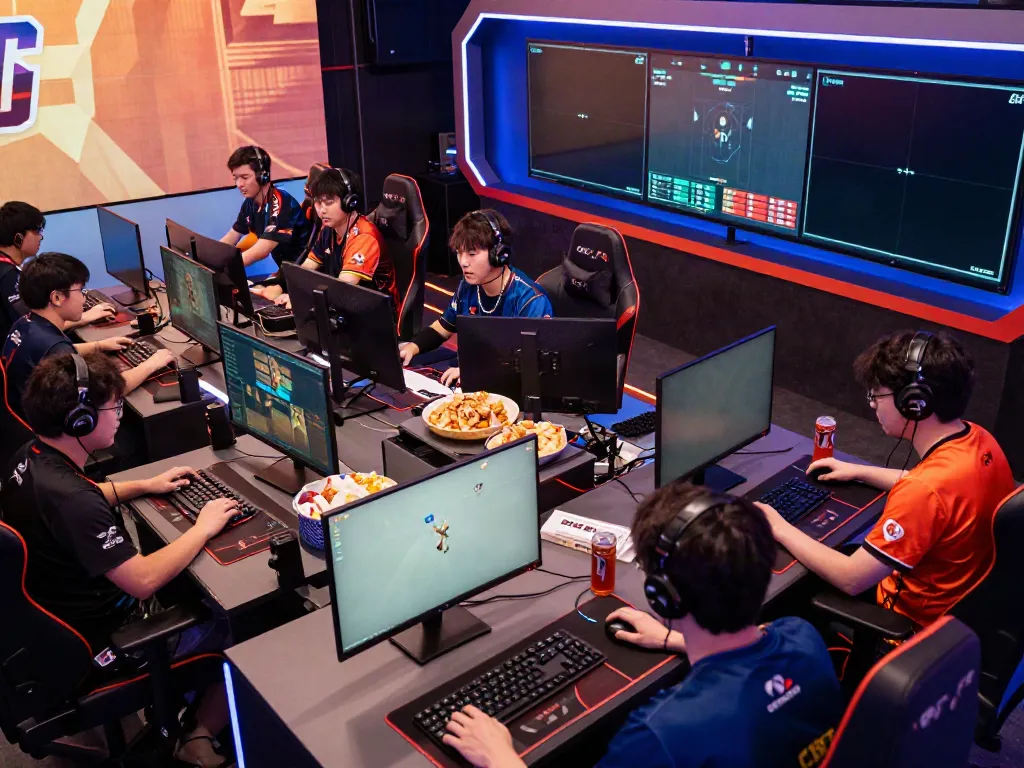 Engaged players at an akunjp online gaming tournament showcasing high-energy competition and modern esports setup.