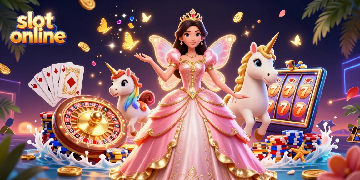 Win big playing slot online in a vibrant 3D casino scene filled with dynamic elements.