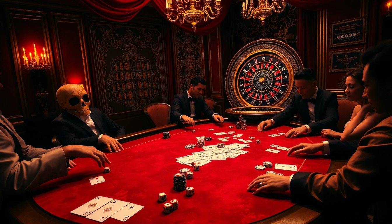 Players engaging in a thrilling casino game inspired by Truyên ma kinh dị, featuring cards and poker chips.
