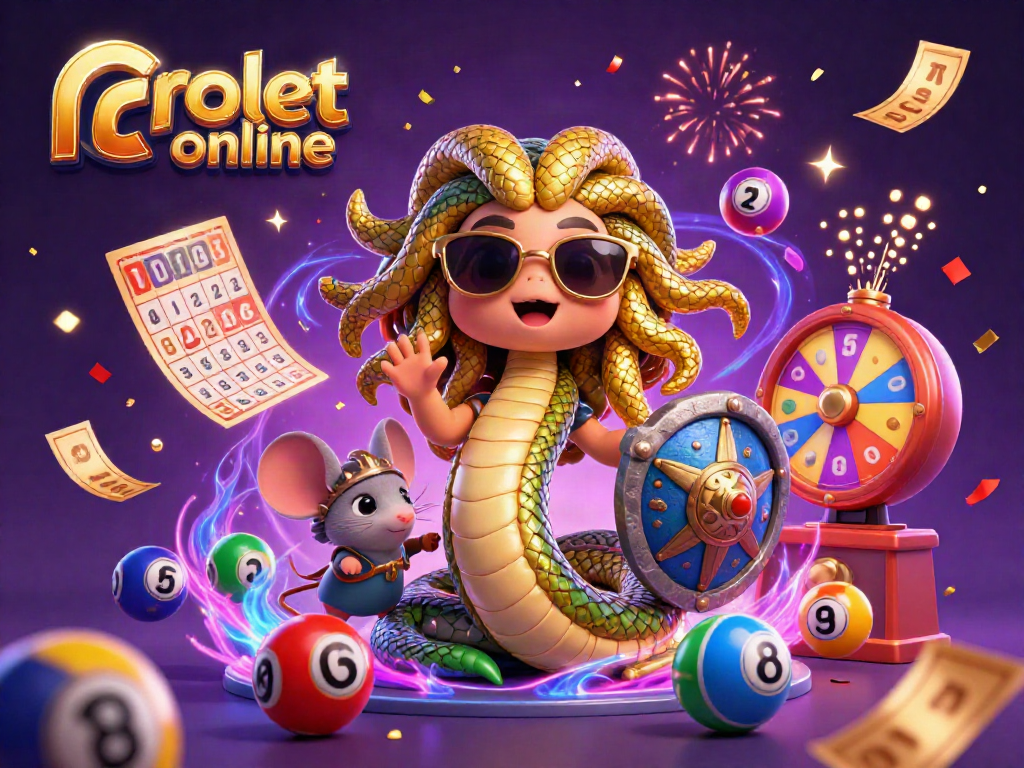 Engage with rolet online through a vibrant scene of Medusa and a warrior mouse, bursting with lottery excitement.