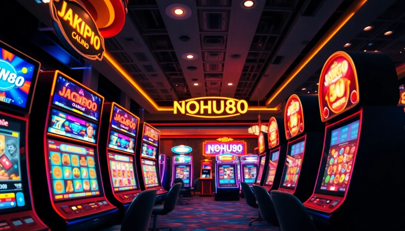 Intense gaming experience at NOHU90 online casino with vibrant slot machines and jackpots.