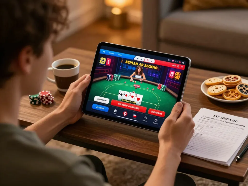 Experience thrilling gameplay with sv88's poker app in a cozy home environment.