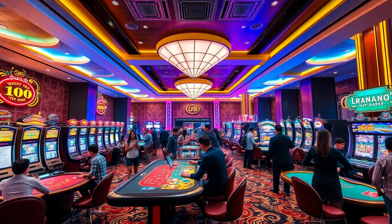 Experience the excitement of LV88's vibrant casino atmosphere with players engaged in thrilling games.