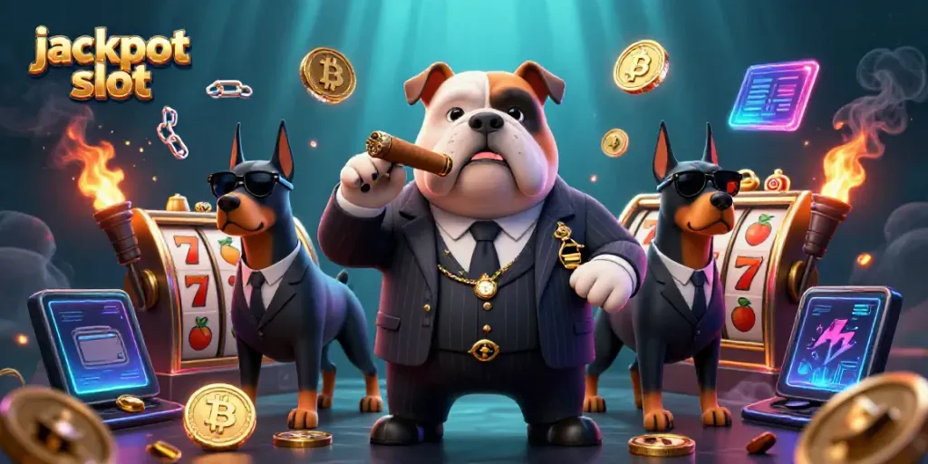 Engage with jackpot slot excitement through a dynamic 3D cartoon scene featuring illustrative casino elements.