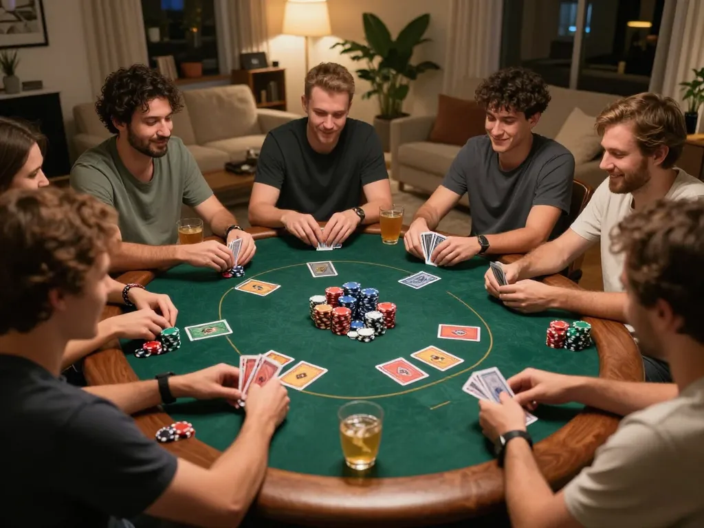 Dewatogel Link Alternatif Login Terbaru active gameplay scene of friends playing poker, showcasing strategy and fun.
