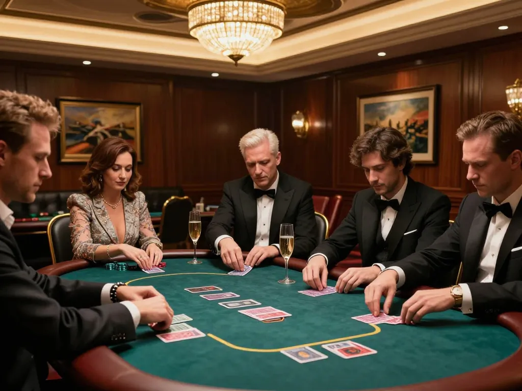 Engaged players at SKY88's VIP poker table strategizing for high-stakes success