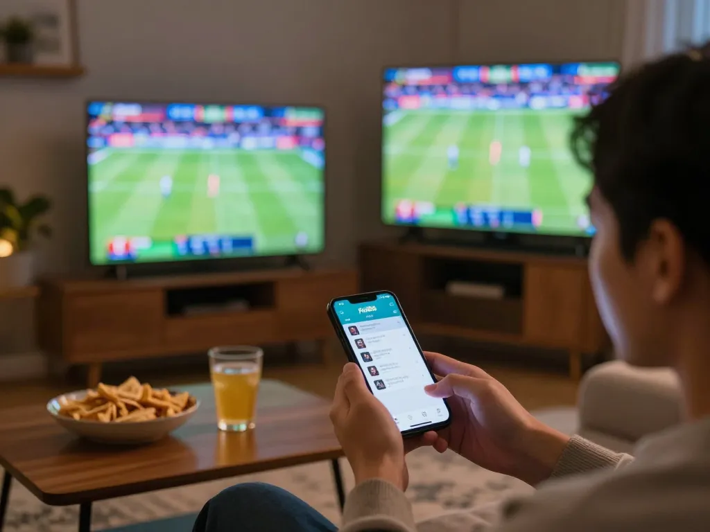 Engaging sports betting experience with Fun88 app on smartphone during home viewing party