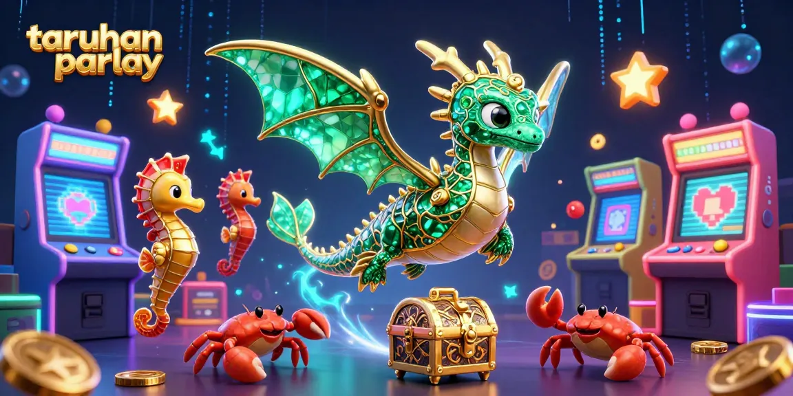Taruhan parlay pada ilustrasi kasino digital 3D yang penuh warna dan elemen yang menarik