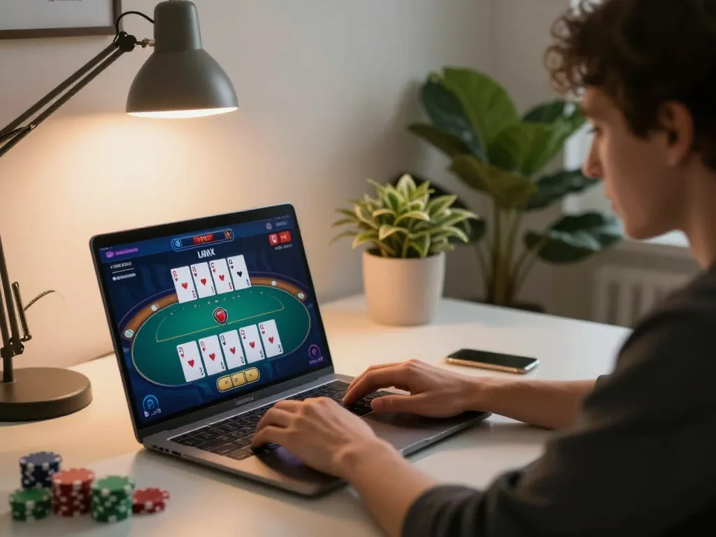 Experience exciting gameplay on nagapoker with a modern laptop setup in a cozy environment.
