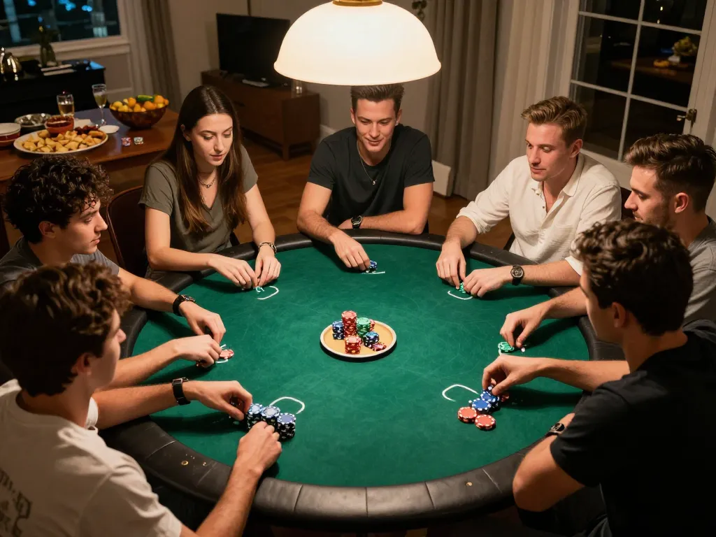 open88 users enjoying a lively poker game at home, focusing on strategy and social interaction.