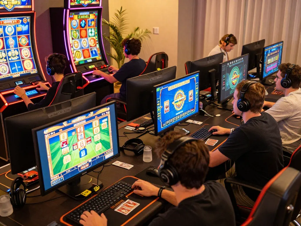 Exciting moment of players enjoying sunwin đổi thưởng games in a vibrant casino setting.