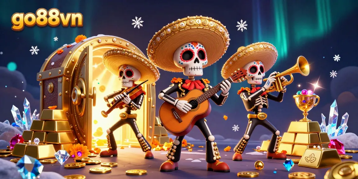 Play games and win big at go88vn with colorful mariachi skeletons and treasure.