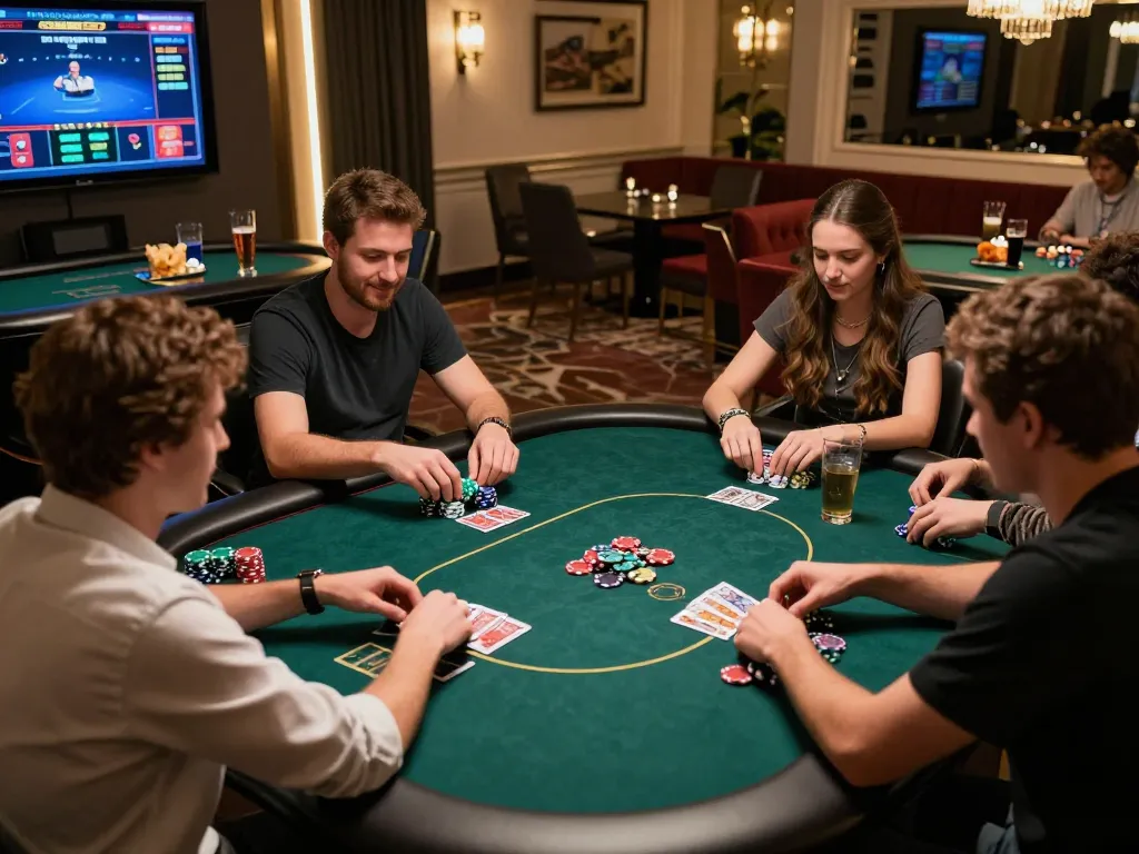 Players engaged in online casino games at a poker table, featuring the exciting atmosphere of say88.