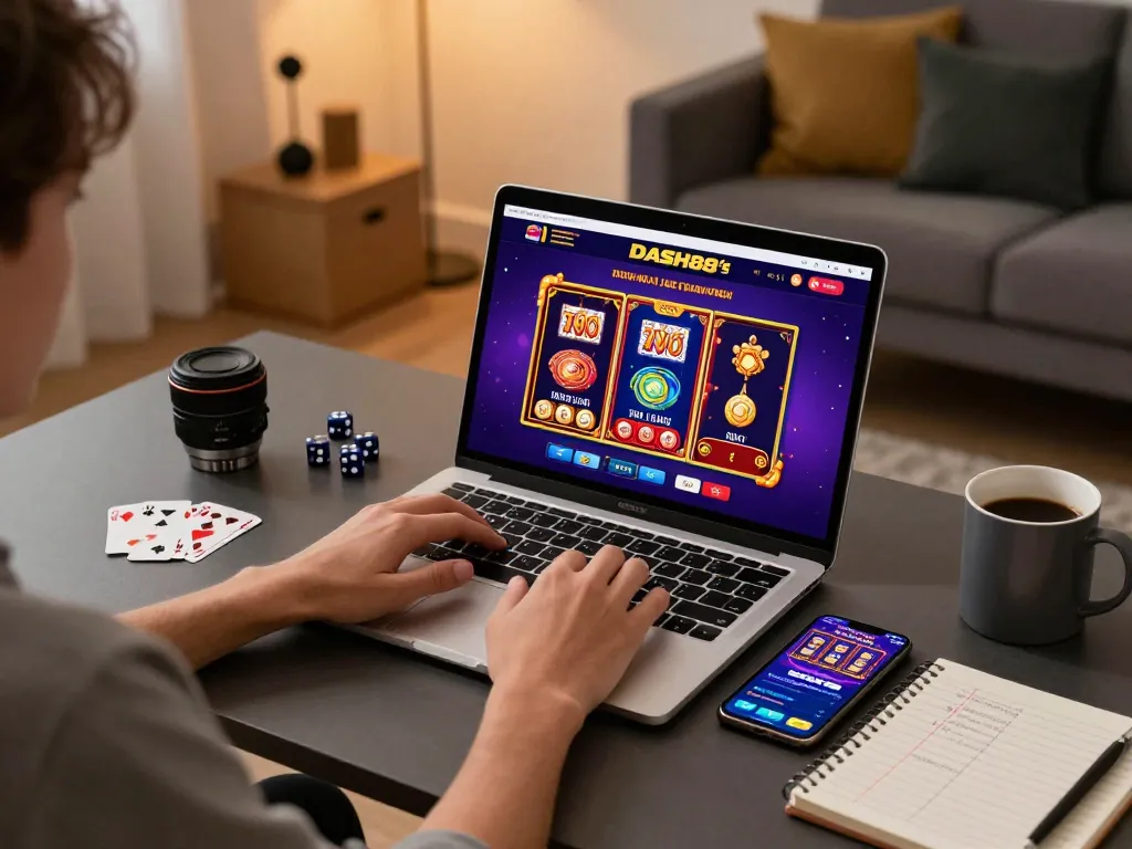 Engaging gameplay on Dash88 online casino displayed on laptop, enhancing user experience through vibrant graphics.