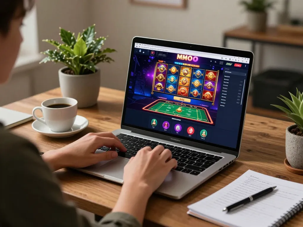 Engaging in strategic gameplay on MMOO platform from a cozy home setup.