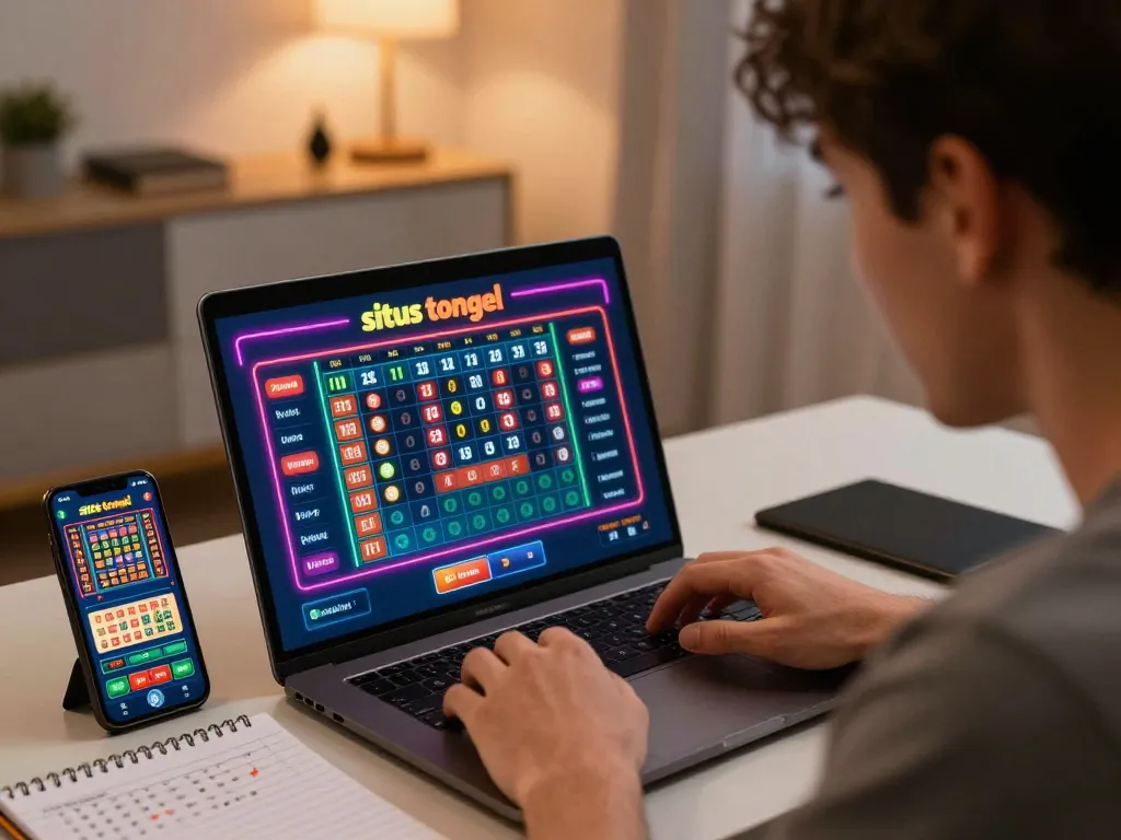 Pemain situs togel menganalisis opsi lotere online sambil mengelola pilihan taruhan di kantor rumah modern.