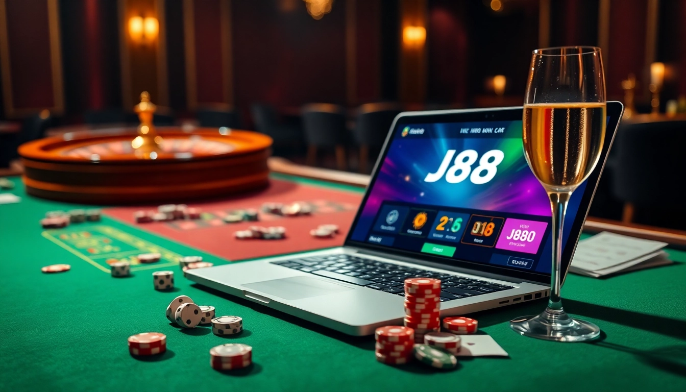 Engaging visual of a luxurious casino interface with j88 đăng nhập displayed prominently.