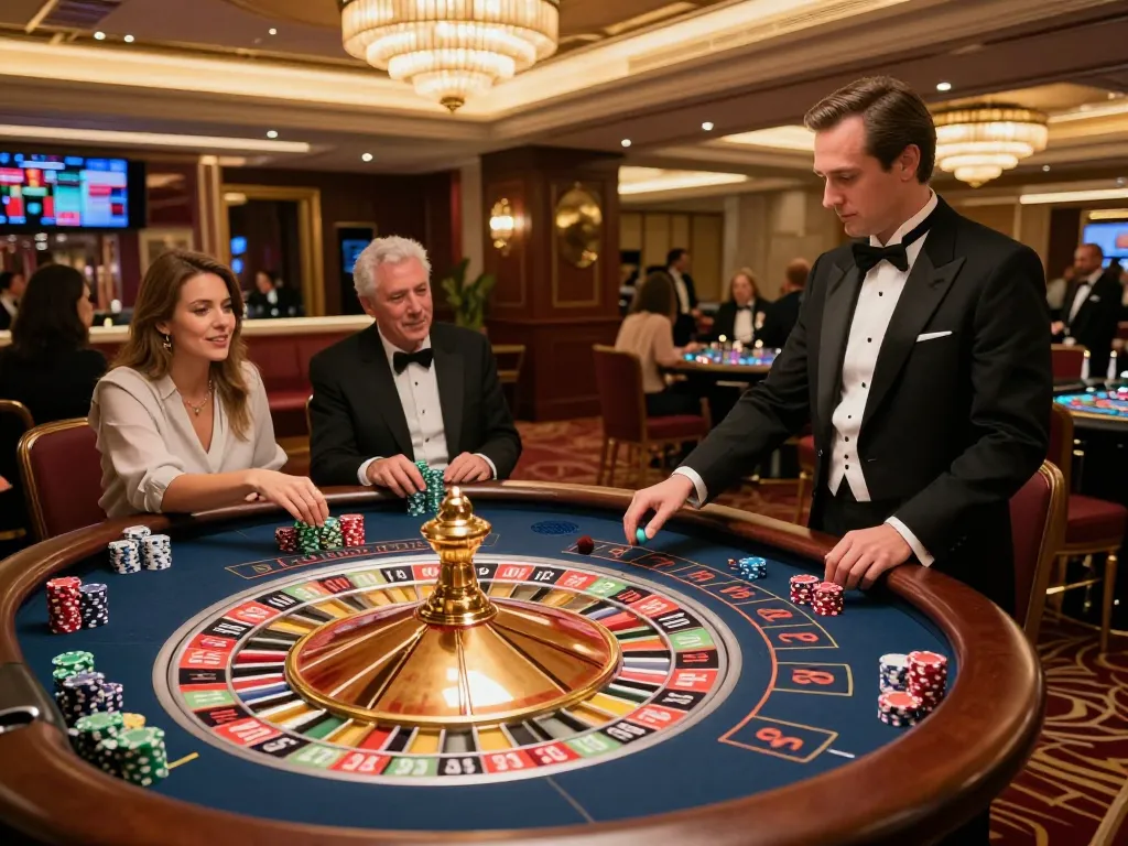 Engaging roulette gameplay at dn88 casino with players eagerly placing bets, creating an exciting atmosphere.