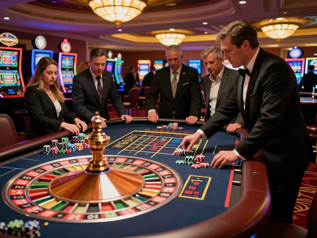 Experience the excitement of ku88 roulette with players engaging intensely at a vibrant casino table.