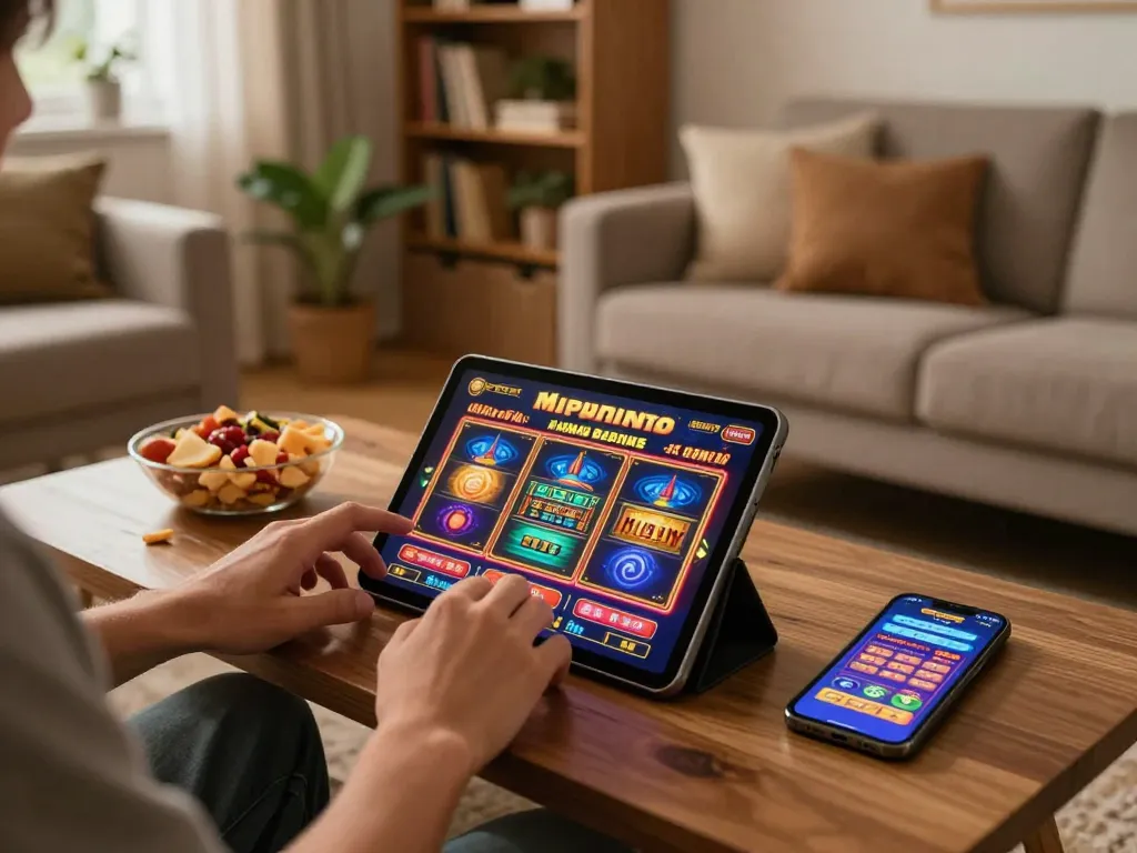 Exciting online gaming scene showing bonus new member slot gaming with vibrant visual elements and cozy atmosphere.