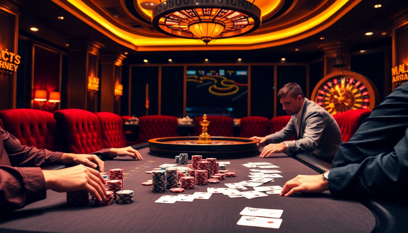 High-stakes poker game at mn88.ltd casino with vibrant chips and dramatic lighting.