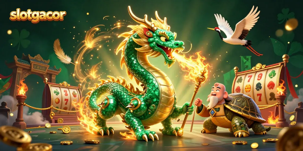 Experience the thrill of slotgacor with a vibrant 3D illustration showcasing winning dragons and lucky symbols.