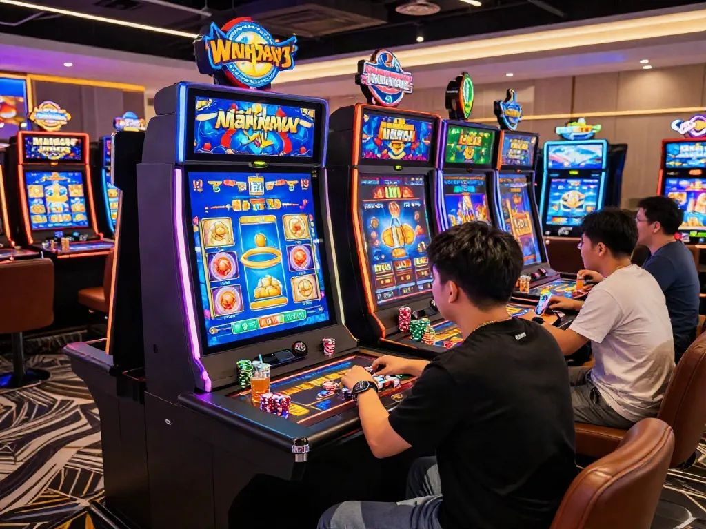 Pengguna menikmati permainan MesinMPO Mahjong Ways 2 di kasino yang meriah.